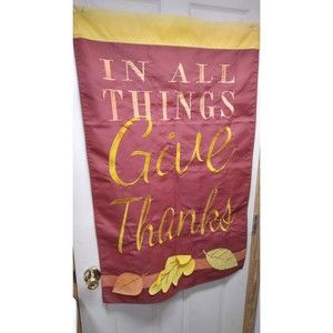 Fall Leaves Pumpkin Autumn Thanksgiving Give Thanks Flag Banner 28x44 Embroidery